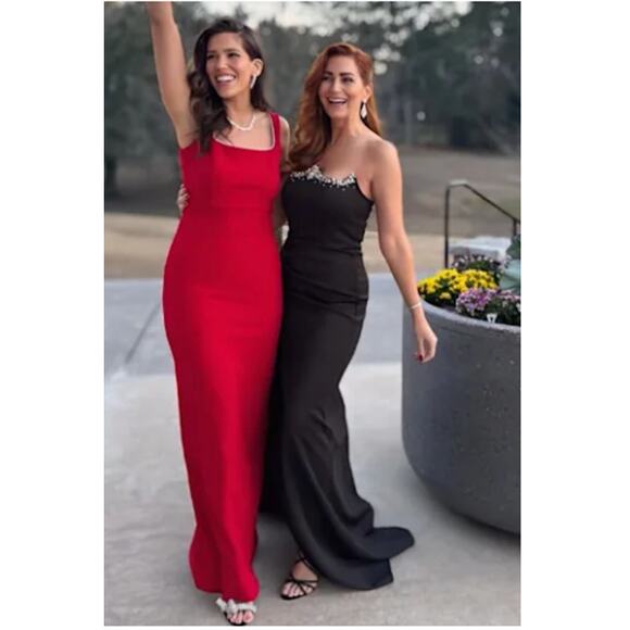 Lulus Timeless Poise Red Rhinestone Square Neck Backless Maxi Dress Size S - Picture 11 of 12